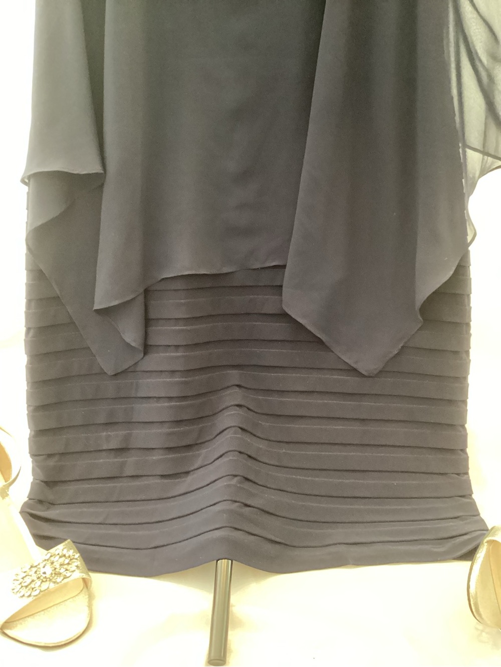 Beaded Cold-Shoulder Navy Long Sleeve Evening Dress - Picture 3 of 5